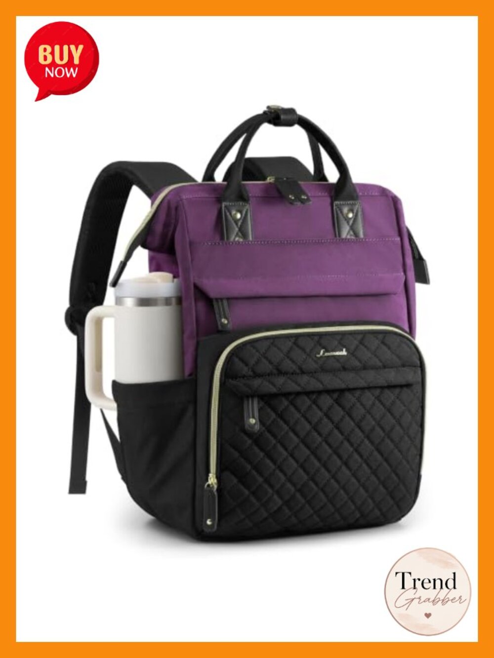Quilted Nylon Laptop Backpack for Women Work Travel Teacher Nurse